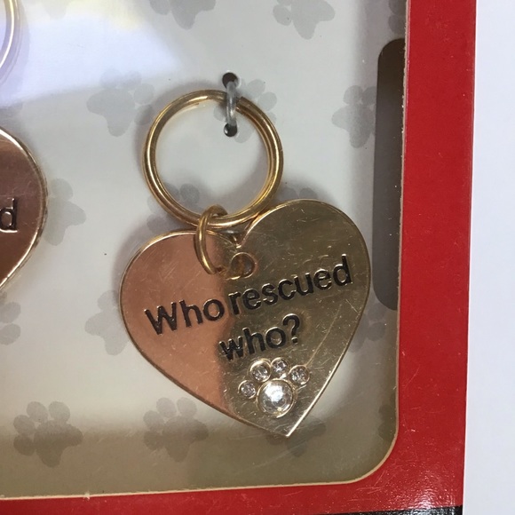 Pet & Me Set of Gold Tone Crystal Pawprint Heart Key Chain & Collar Charms NWT - Picture 3 of 7